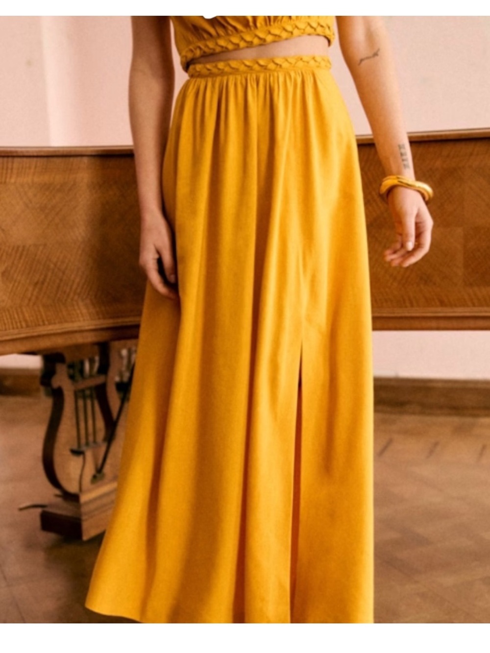 NWT Sezane Editions Limited Edition Jupe Soraya Mustard Yellow Maxi Skirt Size 8
